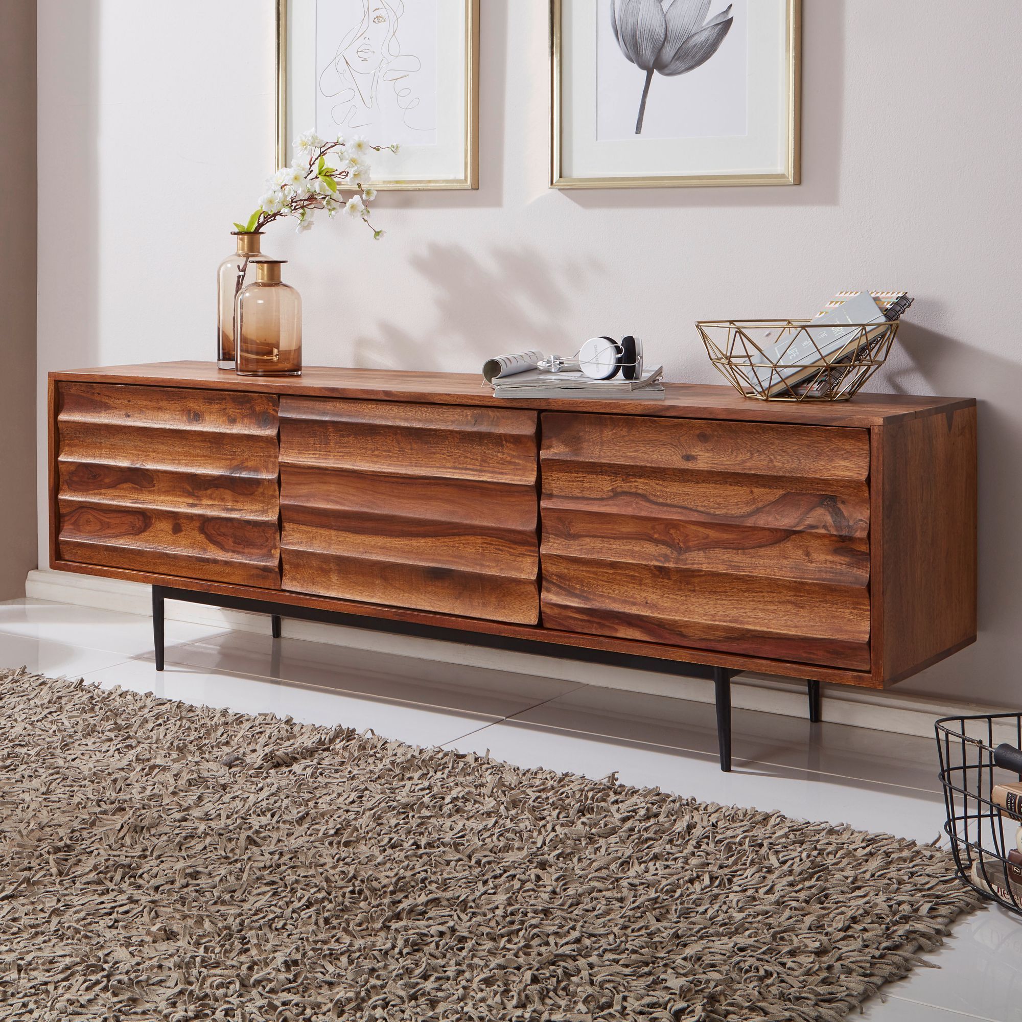 Solid sheesham wood showcase tv unit cabinet
