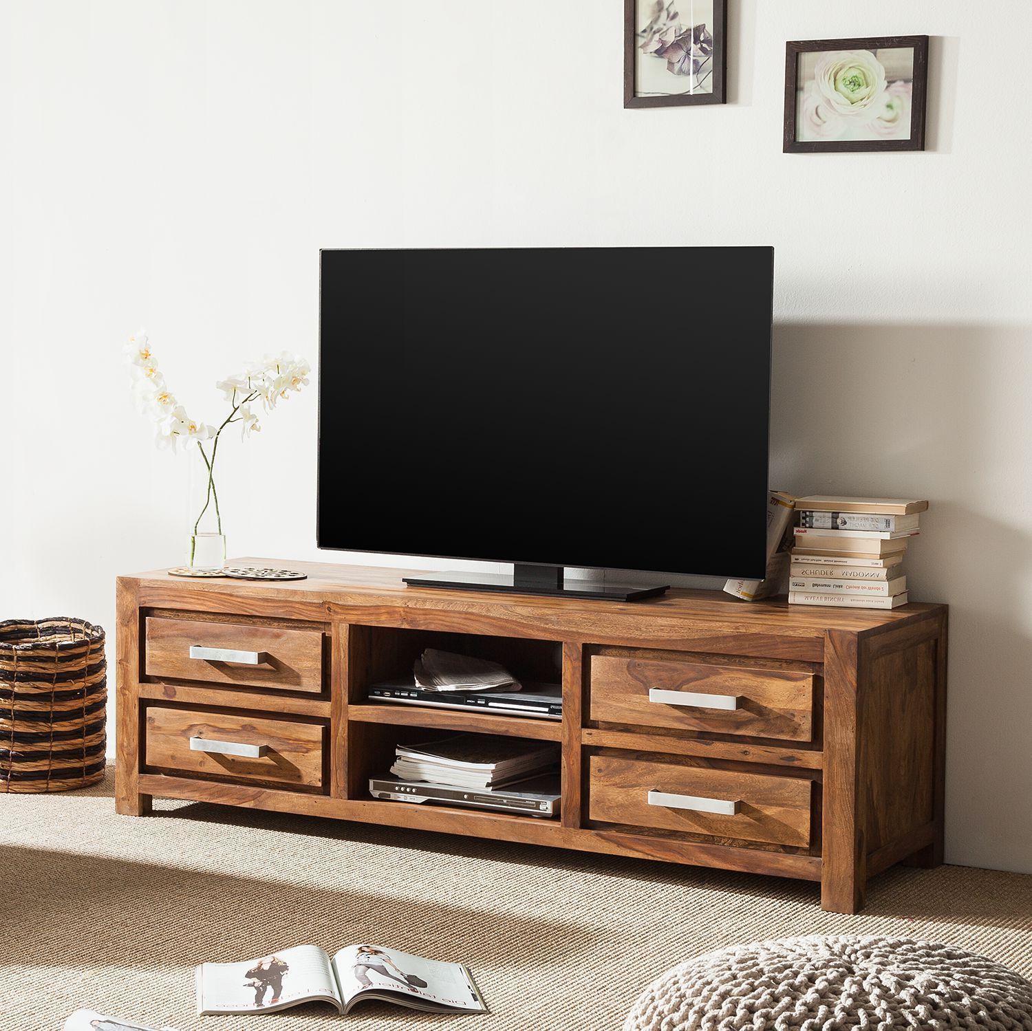 Solid sheesham wood showcase tv unit cabinet