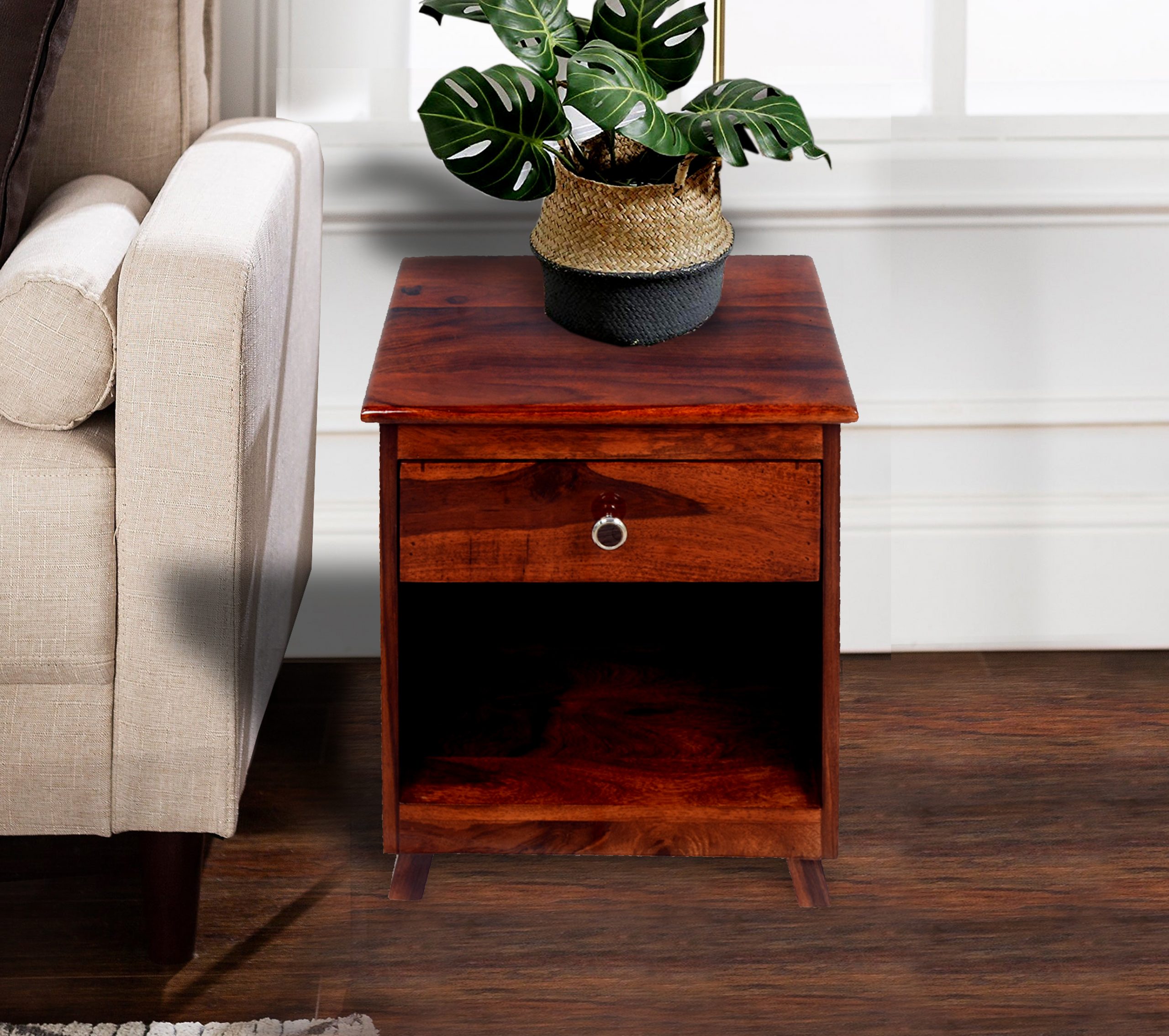 Solid Sheesham wood One drawer Night Stand End BesideTable for living and home